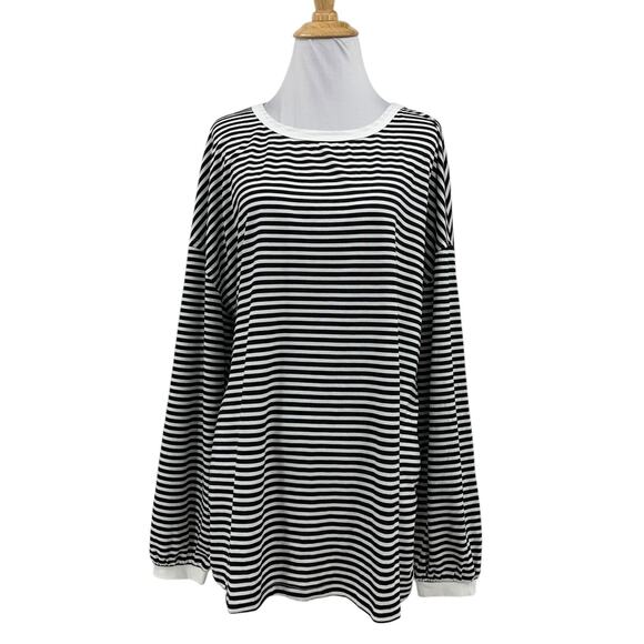 Evaless Shirt Womens L Large Black White Striped Long Sleeve Drop Shoulder Top - Picture 1 of 11